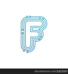 F initial letter Circuit technology illustration logo vector template