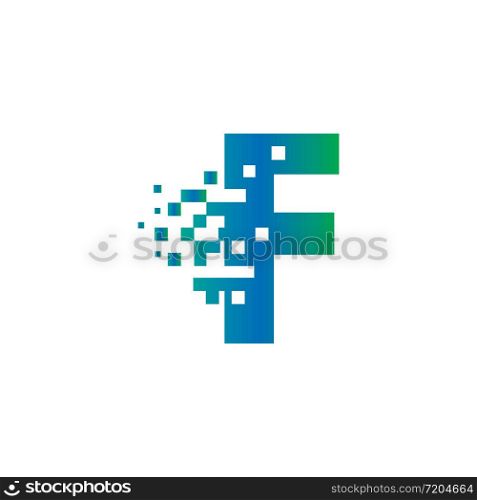 F Initial Letter Logo Design with Digital Pixels in Gradient Colors