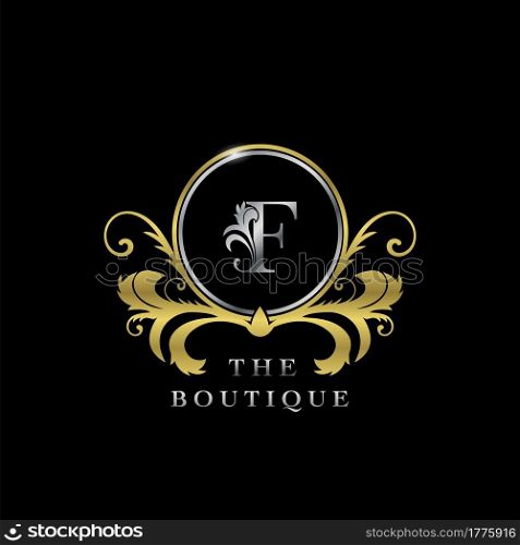 F Letter Golden Circle Luxury Boutique Initial Logo Icon, Elegance vector design concept for luxuries business, boutique, fashion and more identity.