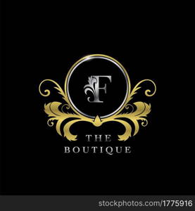 F Letter Golden Circle Luxury Boutique Initial Logo Icon, Elegance vector design concept for luxuries business, boutique, fashion and more identity.