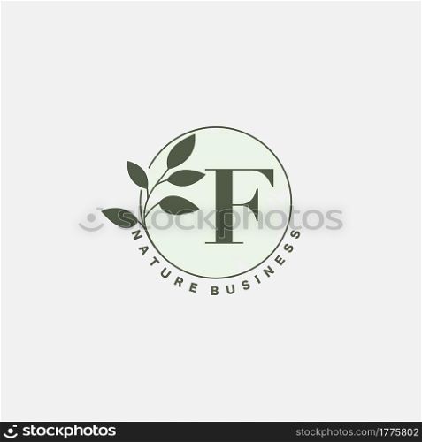 F Letter Logo Circle Nature Leaf, vector logo design concept botanical floral leaf with initial letter logo icon for nature business.
