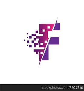 F Letter Logo Design with Digital Pixels in concept strokes