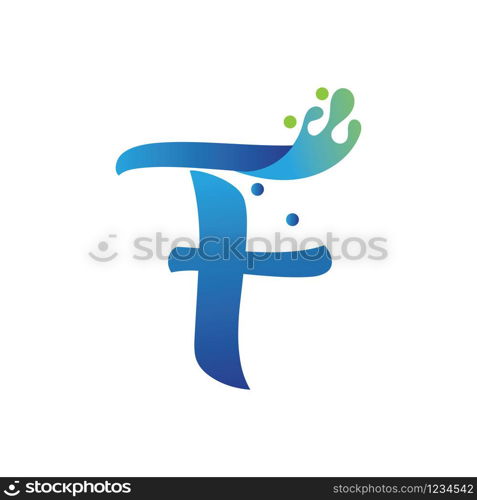 F letter logo design with water splash ripple template