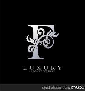 F Letter Logo Monogram Luxury Initial Logo vector template design silver.