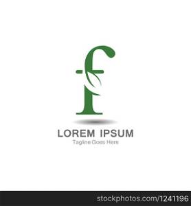 F Letter logo with leaf concept template design