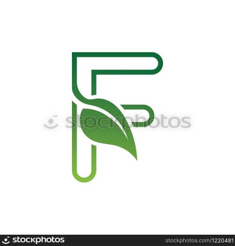 F Letter with leaf logo or symbol concept template design