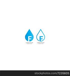 F logo letter design concept drop wather in blue color