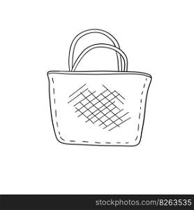 Fabric bag. Cloth eco shopper. Outline cartoon sketch doodle illustration.. Fabric bag. Cloth eco shopper.