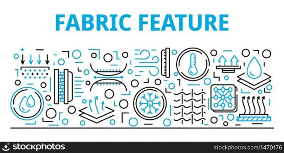Fabric feature banner. Outline illustration of fabric feature vector banner for web design. Fabric feature banner, outline style