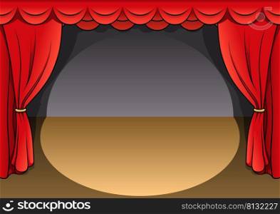 Fabric Theater Curtain - Colored Cartoon Illustration Isolated on White Background, Vector