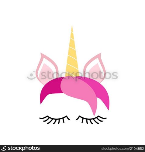 Fabulous cute unicorn with golden gilded horn and closed eyes. Fabulous cute unicorn with golden gilded horn and closed eyes.