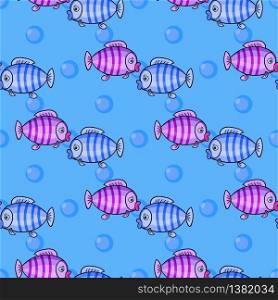 Fabulous nautical seamless pattern with a fun fish on a blue background. Vector illustration for children.Kids beautiful Summer print for fabric,textile,wrapping paper and a different design.. nautical seamless pattern