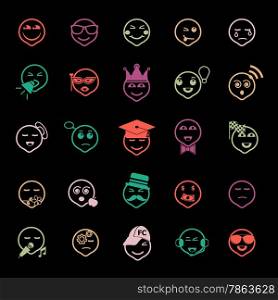Face action line icons flat color, stock vector