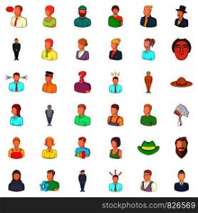 Face icons set. Cartoon style of 36 face vector icons for web isolated on white background. Face icons set, cartoon style