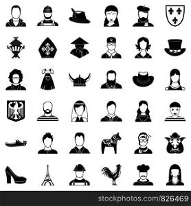 Face icons set. Simple style of 36 face vector icons for web isolated on white background. Face icons set, simle style