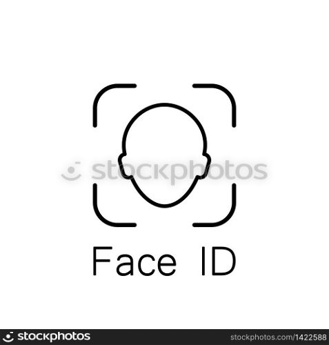 Face ID Icon. Facial recognition system identification face scan line on an isolated white background. EPS 10 vector