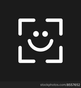 Face identification dark mode glyph ui icon. Simple filled line element. User interface design. White silhouette symbol on black space. Solid pictogram for web, mobile. Vector isolated illustration. Face identification dark mode glyph ui icon