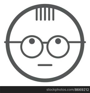 Face in glasses icon. Round emoticon with hair stripe bang isolated on white background. Face in glasses icon. Round emoticon with hair stripe bang