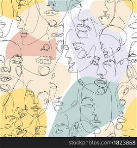 Face line art. Face painting. Vector seamless pattern with faces. Contemporary portrait. Face line art. Face painting. Vector seamless pattern with faces.