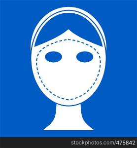 Face marked out for cosmetic surgery icon white isolated on blue background vector illustration. Face marked out for cosmetic surgery icon white