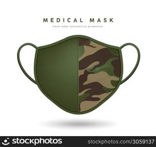 Face mask cloth pattern soldier green color design isolated on white background, Eps 10 vector illustration