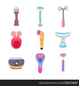 face massager set cartoon. care massage, beauty treatment, female cosmetic face massager sign. isolated symbol vector illustration. face massager set cartoon vector illustration
