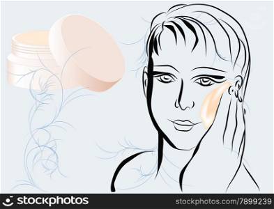 face moisturiser. silhouete of woman with cream on face
