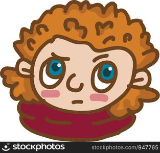 Face of a blue eyed boy with brown curly hair vector color drawing or illustration