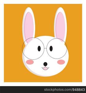Face of a small rabbit wearing glasses, vector, color drawing or illustration.