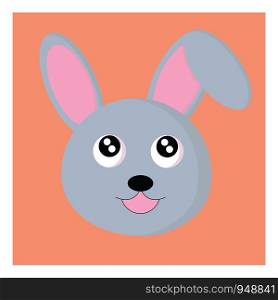Face of a small rabbit with a orange background, vector, color drawing or illustration.