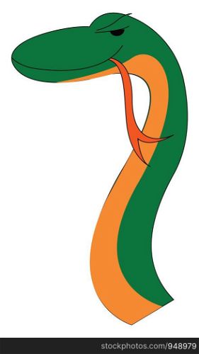 Face of a tall snake in green color, vector, color drawing or illustration.