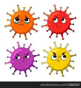 face of corona virus diagnosis mascot cartoon style. Coronavirus or COVID-19, new virus from Wuhan, China in 2019. Cartoon vector of cell Concept of stopping and banning the Corona disease outbreak situation.
