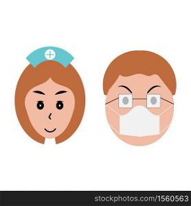 Face of doctor and nurse, Doctor wear a medical face mask vector illustration