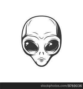 Face of extraterrestrial alien isolated futuristic paranormal humanoid monochrome icon. Vector person from hypothetical life, cosmic civilizations character. Outerspace creature with big black eyes. Humanoid from hypothetical life, cosmic character
