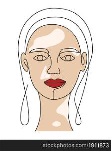 Face of fair-skinned woman with vitiligo line art. Female portrait with skin pigmentation. Autoimmune disease, vector illustration. Face of fair-skinned woman with vitiligo line art.