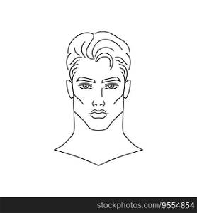 Face of the young man. Vector illustration on white background.Line art style.Sketchy stylized design. For your creative projects. 
