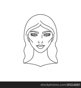 Face of the young woman. Vector illustration on white background.Line art style.Sketchy stylized design. 