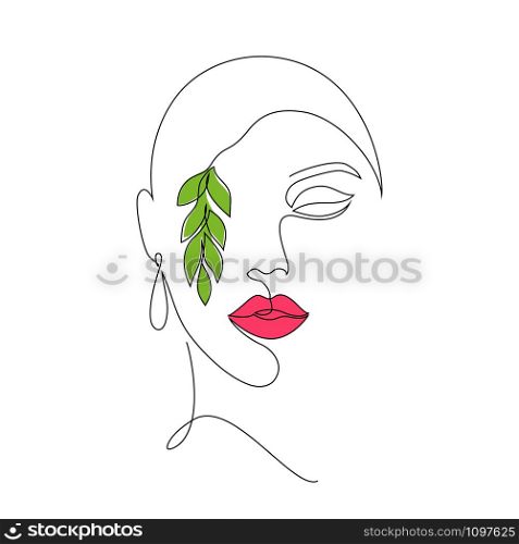Face of woman on white background.One line drawing style.