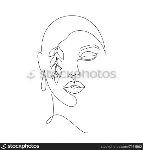 Face of woman on white background.One line drawing style.