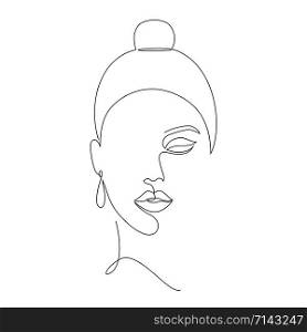 Face of woman on white background.One line drawing style.Tattoo idea.