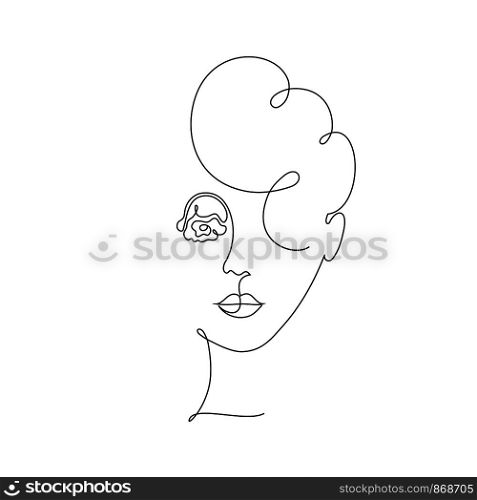 Face of woman on white background.One line drawing style.Tattoo idea.