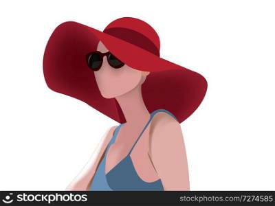 face of woman with red hat