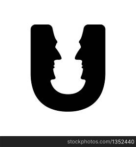 Face on U letter logo illustration