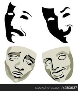 Face packs, pleasure and grief. A vector illustration