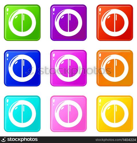 Face powder female icons set 9 color collection isolated on white for any design. Face powder female icons set 9 color collection