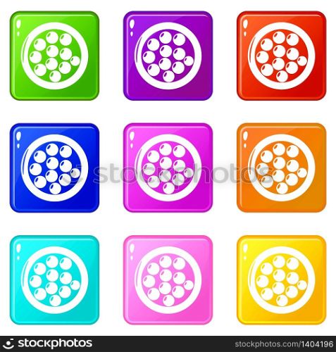 Face powder icons set 9 color collection isolated on white for any design. Face powder icons set 9 color collection