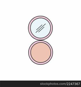 Face powder with mirror. Vector illustration in doodle style. Cosmetics for face care.