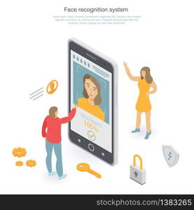 Face recognition concept background. Isometric illustration of face recognition vector concept background for web design. Face recognition concept background, isometric style