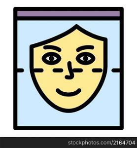 Face recognition icon. Outline face recognition vector icon color flat isolated. Face recognition icon color outline vector