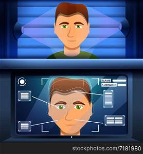 Face recognition system concept background. Cartoon illustration of face recognition system vector concept background for web design. Face recognition system concept background, cartoon style
